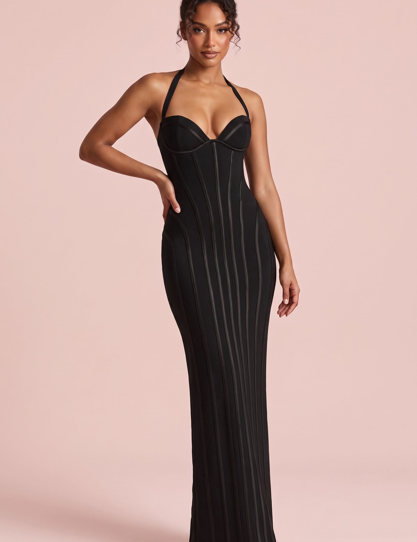 Robe longue corset noire à dos nu | Vue de face | Lounelle Paris