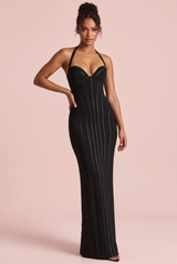 Robe longue corset noire à dos nu