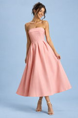 Robe midi patineuse bustier rose