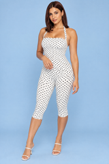 Combinaison pantalon ajustée à pois blanche