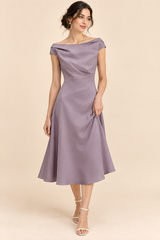 Robe midi trapèze violet jacinthe à encolure bateau