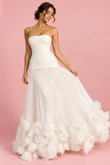 Robe longue bustier plissée blanche