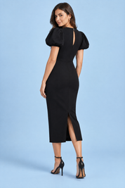 Robe midi noire à manches bouffantes | Vue de dos | Lounelle Paris