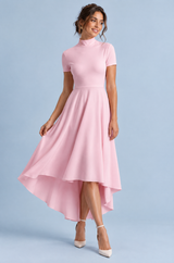 Robe midi asymétrique à col montant rose