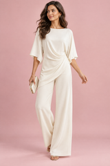 Ensemble pantalon blanc cassé plissé effet portefeuille