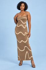 Robe longue rayée dos nu kaki