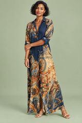 Robe-chemise midi imprimée bleu marine