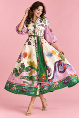 Robe longue violette trapèze à manches ballon