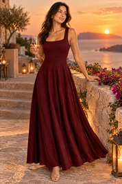 Robe midi bordeaux à encolure cœur | Deuxième photo lifestyle | Lounelle Paris