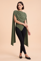 Body vert olive ajusté froncé à col bénitier