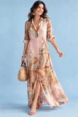 Robe-chemise midi imprimée rose