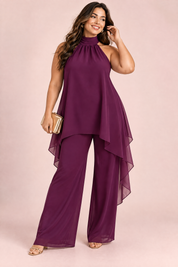 Ensemble pantalon violet en mousseline à col dos nu | Porté sur une autre silhouette | Lounelle Paris