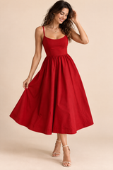 Robe midi rouge plissée évasée