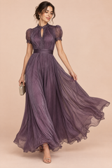Robe longue violette à volants