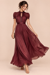 Robe longue bordeaux à volants