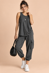 Ensemble deux pièces fluide avec débardeur et pantalon – gris foncé
