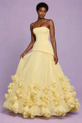Robe longue bustier plissée jaune