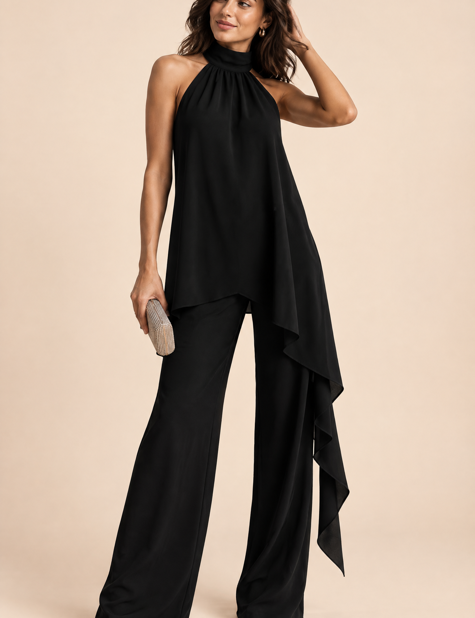 Ensemble pantalon fluide noir sans manches | Vue de face | Lounelle Paris