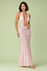 Robe rose dos nu à encolure américaine