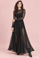 Robe longue noire à empiècements en mesh