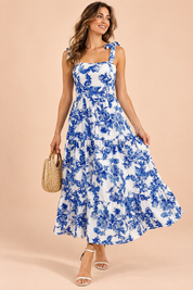 Robe longue bleue à volants | Vue de face | Lounelle Paris
