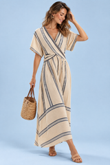 Robe portefeuille beige à col V