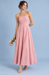 Robe longue bustier évasée rose clair