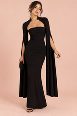 Robe longue noire moulante à encolure carrée