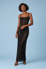 Robe midi moulante en dentelle noire