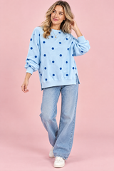Sweat-shirt oversize bleu à pois