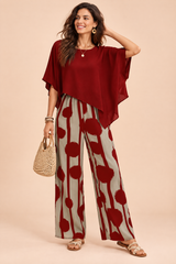 Ensemble pantalon rouge à pois