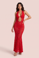 Robe rouge dos nu à encolure américaine