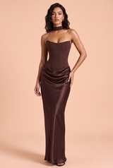 Robe longue corset marron bustier