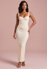 Robe longue corset en dentelle ivoire