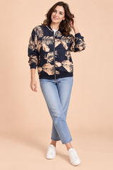 Veste bomber fleurie ajustée bleu mer