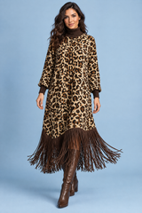 Robe longue imprimée léopard à franges