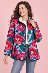 Veste matelassée turquoise à col montant