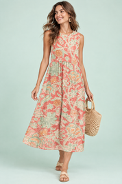 Robe midi corail à imprimé floral | Vue de face | Lounelle Paris