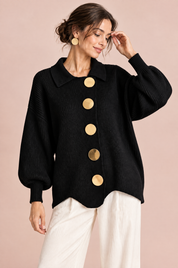 Cardigan oversize noir à col | Vue rapprochée | Lounelle Paris