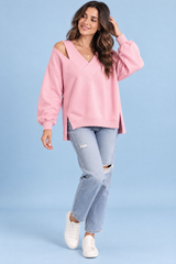 Top rose à épaules dénudées et col V