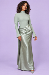 Robe longue froncée vert menthe