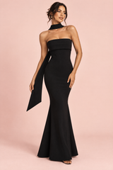 Robe longue noire bustier bandeau à coupe sirène