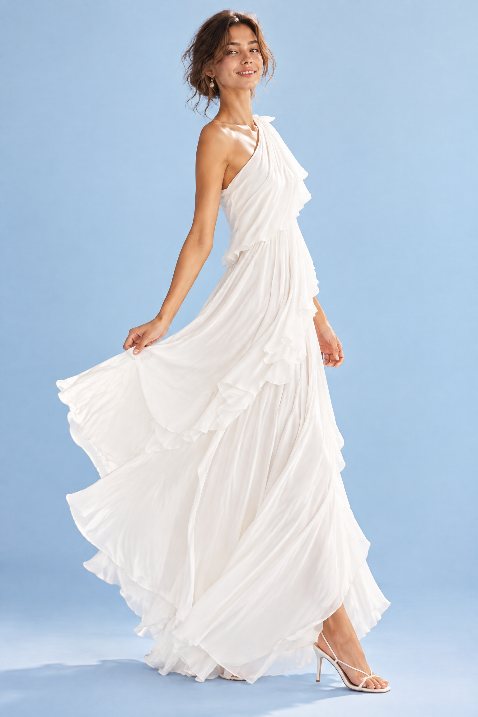 Robe blanche asymétrique à volants | Vue de dos | Lounelle Paris