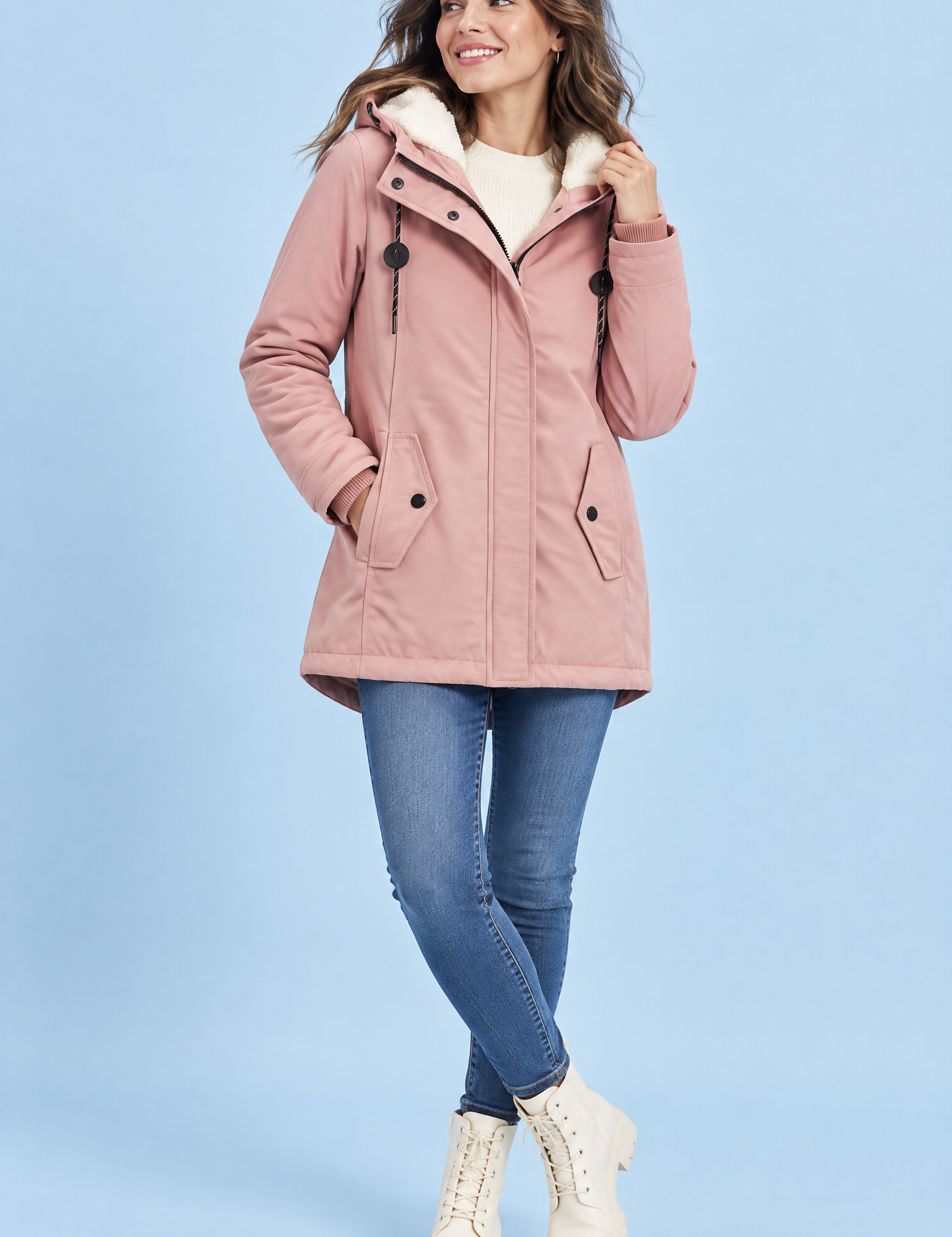 Parka rose oversize à capuche | Vue de face | Lounelle Paris
