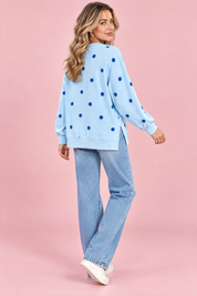 Sweat-shirt oversize bleu à pois | Vue de dos | Lounelle Paris
