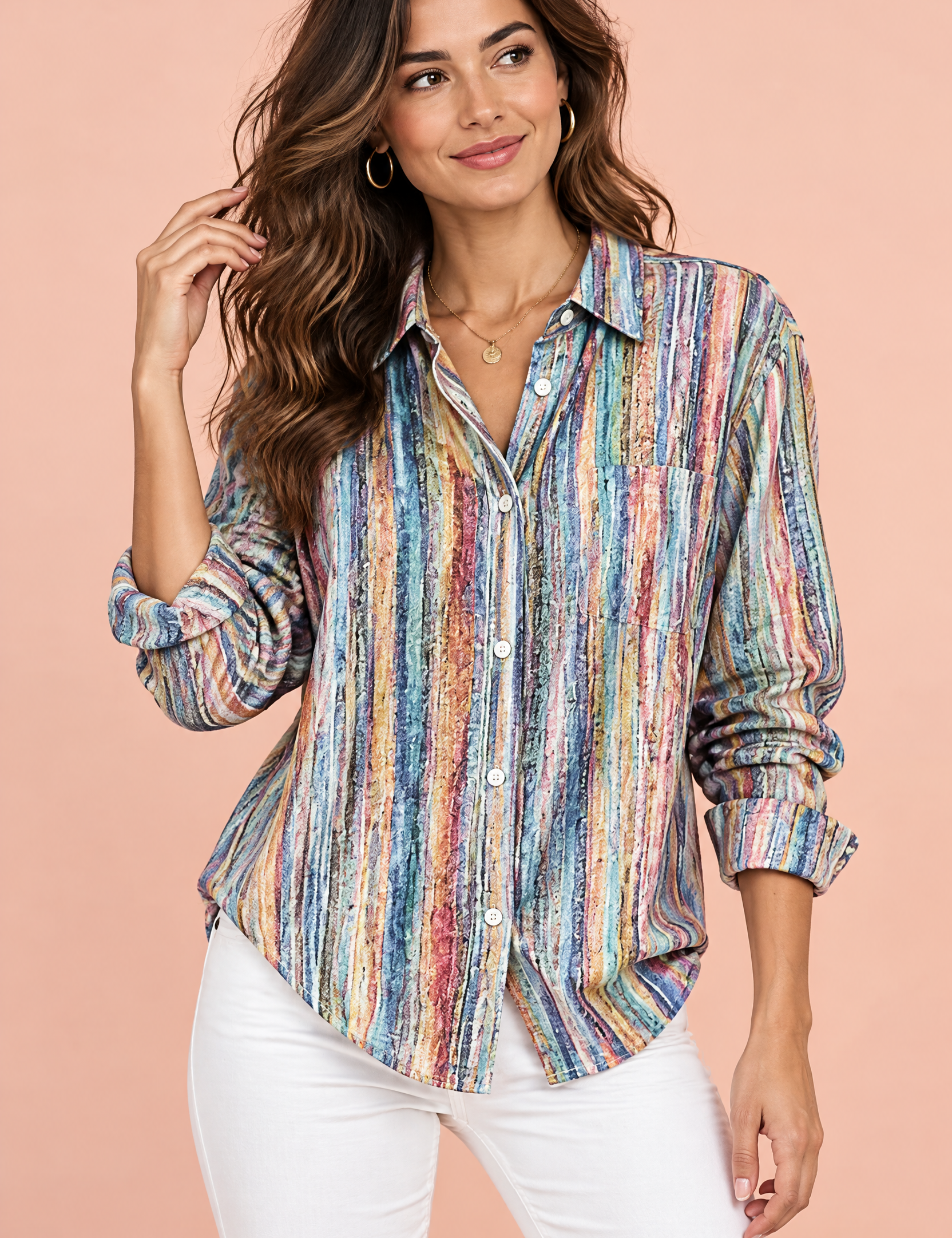 Chemise oversize bleue à imprimé cachemire | Vue de face | Lounelle Paris