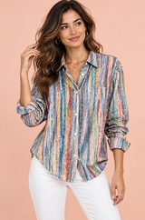 Chemise oversize bleue à imprimé cachemire