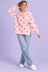 Sweat-shirt oversize rose à pois