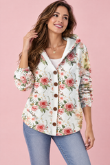 Gilet à capuche écru à fleurs