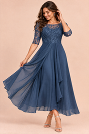 Robe en mousseline à corsage brodé bleu marine | Porté sur une autre silhouette | Lounelle Paris